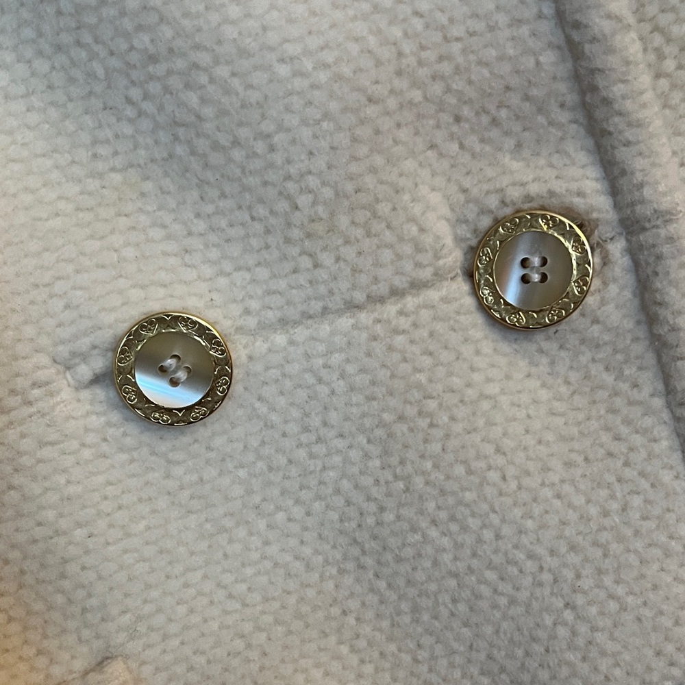 Y2K Juicy Couture Elegant Cream Pea Coat with Gold Accents - Picture 4 of 6